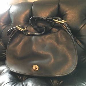 Vintage Black Leather Coach Shoulder Bag